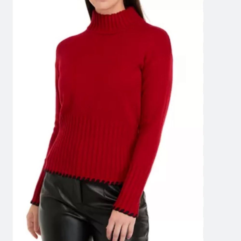 Philosophy Mock Neck Rolled Hem Sweater Baked Cherry/Black‎ Size XL NWT